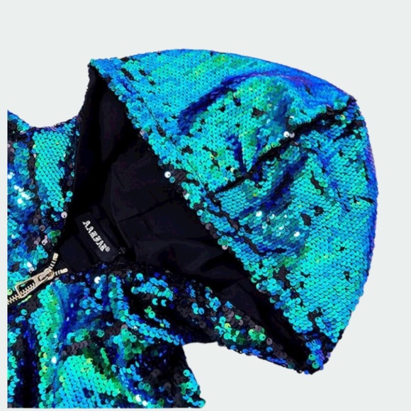 Sequin Hoodie Zip-Up Jacket Sparkly Mermaid to Black Women's Medium BNWT - Picture 3 of 5